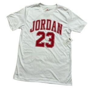 Jordan Boys Practice Flight White Tee with Red Accents